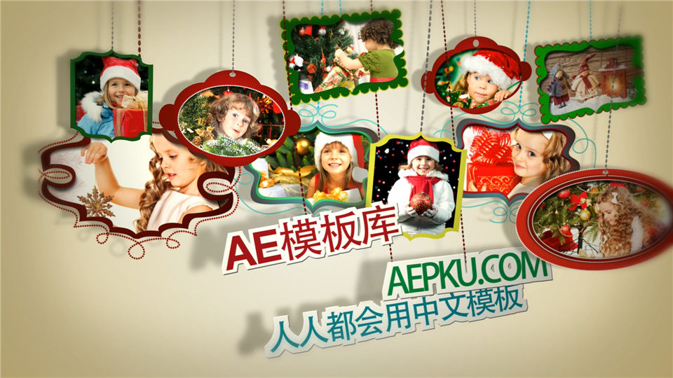 新年圣诞节悬挂装饰物相框展示家庭照片相册视频_第4张图片_AE模板库
