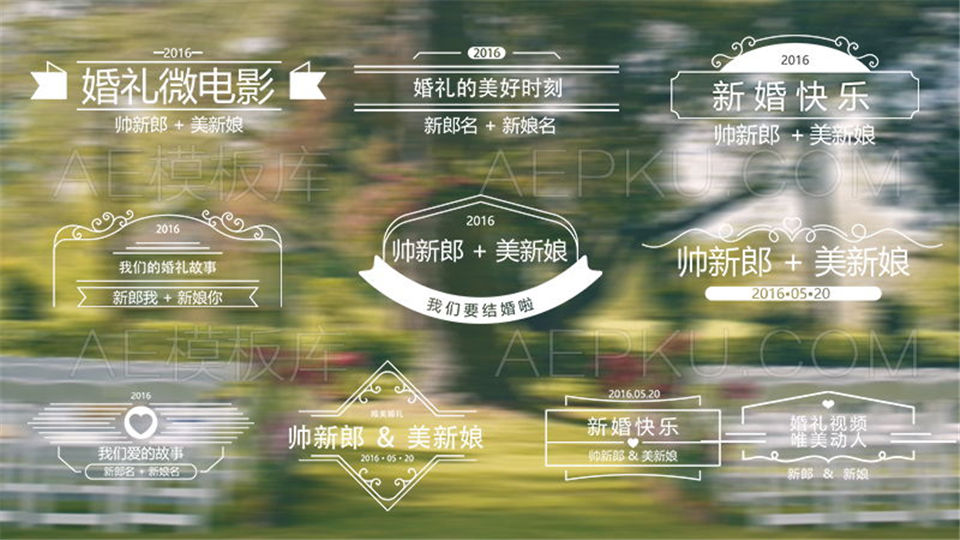 10种婚礼MV视频新郎新娘名字标题字幕动画标签设计_第1张图片_AE模板库